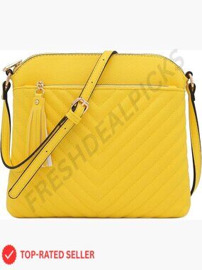 Quilted Crossbody Bag Chevron Pattern Tassel Accent Adjustable Strap Chic